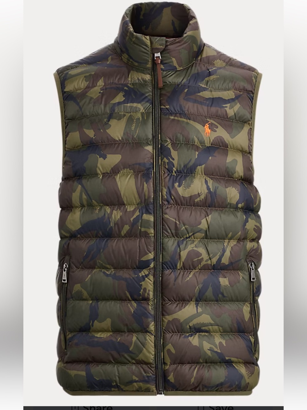 POLO RALPH LAUREN MENS CAMO PACKABLE DOWN VEST ZIP UP SIZE MED NWOT